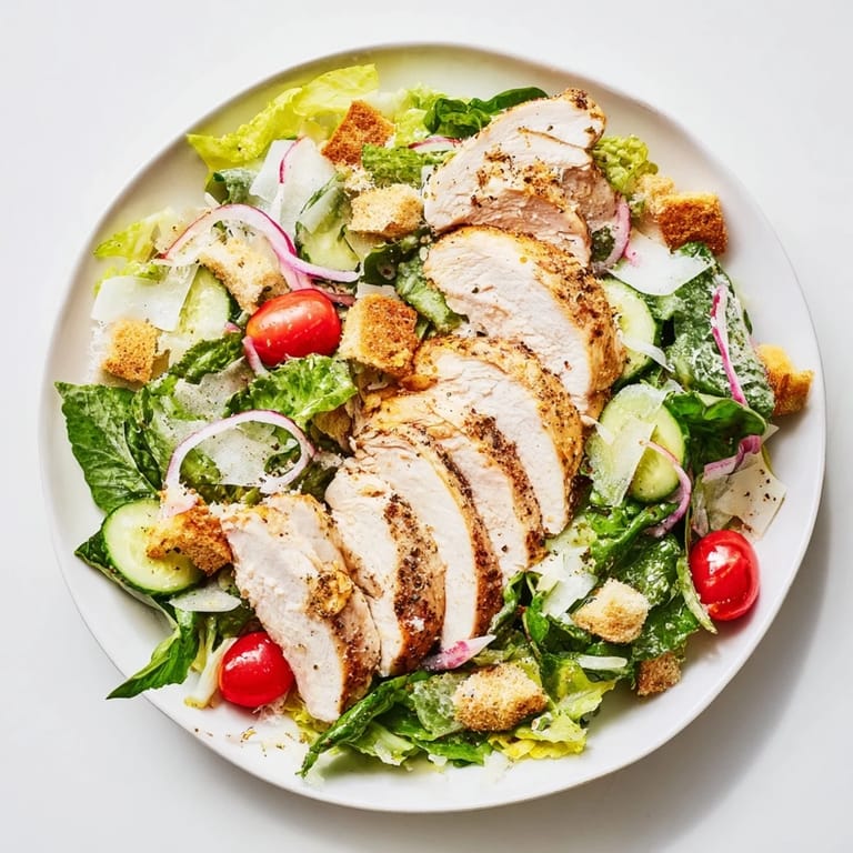 This Quick Crunchy Lemon Parmesan Chicken Salad shows a colorful salad, chicken, and Parmesan cheese, perfect for lunch.