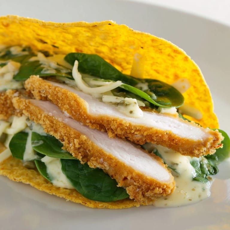 Close-up of a delicious Chicken Piccata Crunch Wrap, showcasing its flavorful layers and textures.