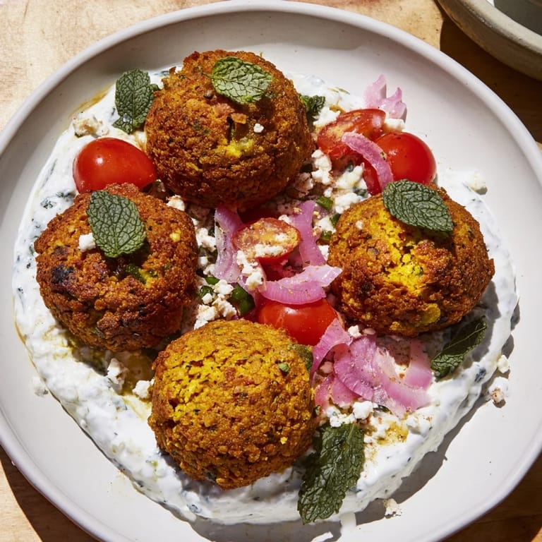 A close-up of a finished Festive Falafel & Tzatziki Christmas Wreath Wrap, overflowing with fresh ingredients.