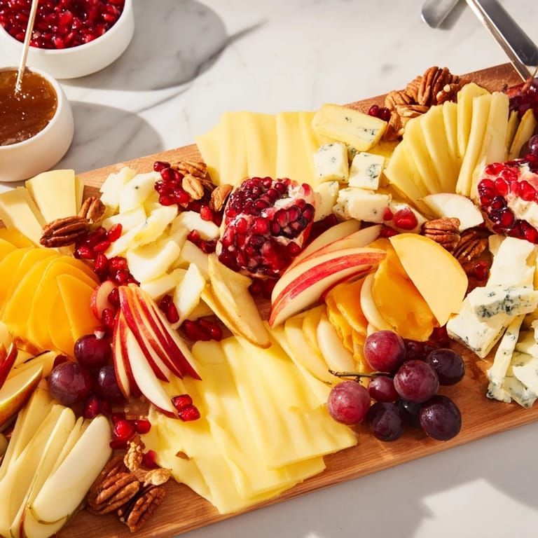 A bountiful cornucopia harvest board overflowing with seasonal produce and artisan cheeses, ready to enjoy.