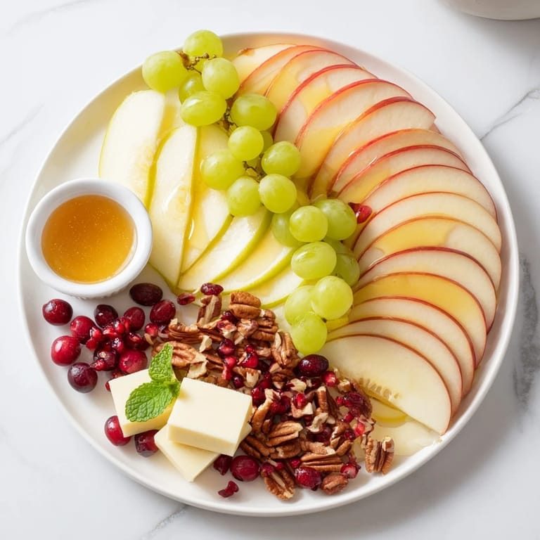 A beautifully arranged Apple Orchard Fruit Board: Honey-sweetened apples, pears, and nuts perfect for snacking.