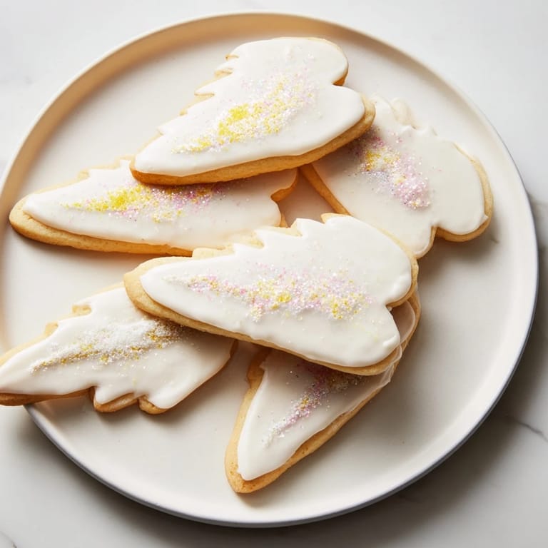 A close-up of festive Angel Wings sugar cookies, beautifully iced and embellished with sprinkles.