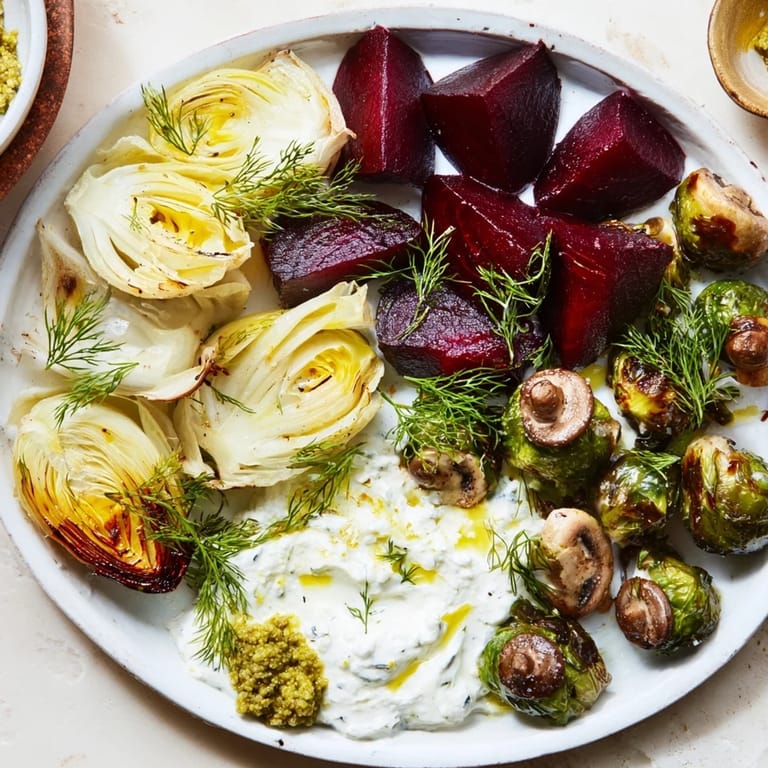 View this delicious Pine Forest Winter Mezze Board, filled with colorful ingredients for a vegetarian appetizer platter.