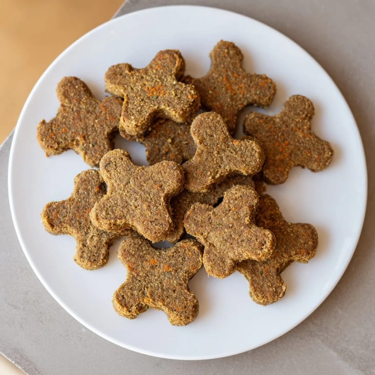 Freshly baked Friendly Dog Paw Treats, featuring a light golden crust with added carrot and parsley for flavor.