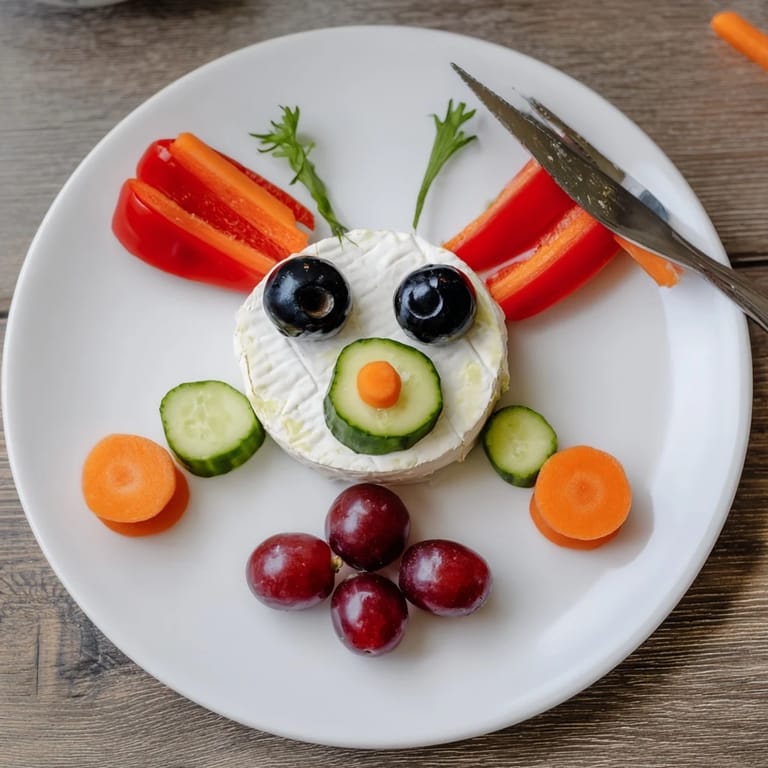 A delightful Coccinelle Amusante Planche Pique-Nique, showcasing playful ladybug designs amid crisp vegetables and cheeses.