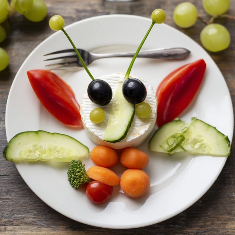 Enjoy a whimsical Coccinelle Amusante Planche Pique-Nique spread, featuring a creamy cheese ladybug and tasty accompaniments.