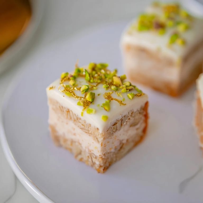 Elegant display of Grenouille Royale Petits Fours with a shiny citrus glaze, ready to be enjoyed with tea.