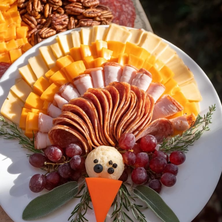 This vibrant Turkey Tail Fan charcuterie board is a delicious and edible centerpiece, ready to serve this holiday season.