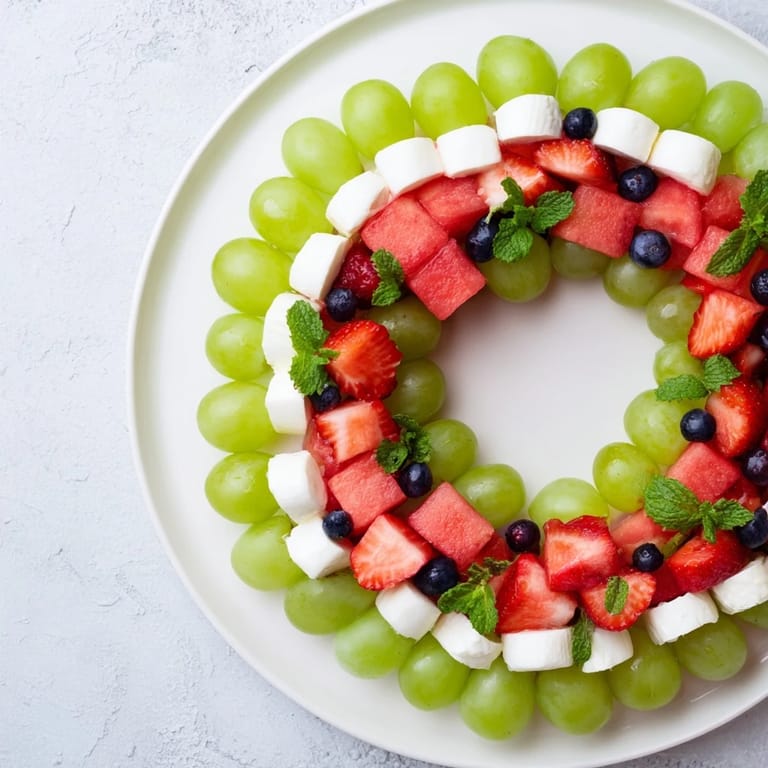 Bright red watermelon, strawberries, and cheese make a beautiful Summer Watermelon Slice platter for guests.