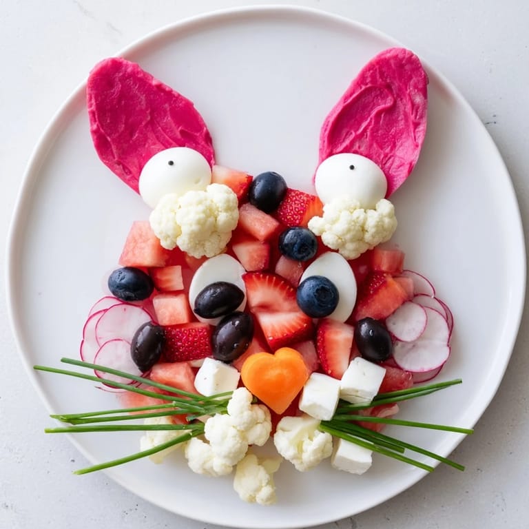 Festive Bunny Silhouette appetizer featuring vibrant pink and white ingredients, perfect for a spring gathering.