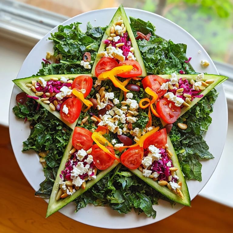 Festive Star of David Salad Platter: a vibrant vegetarian appetizer with fresh tomatoes and bell peppers.