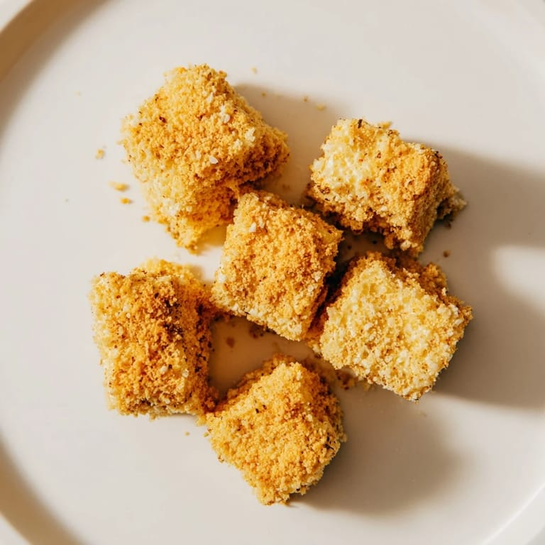 Close-up of freshly fried crispy tofu nuggets, a vegan delight, ready for dipping sauces.