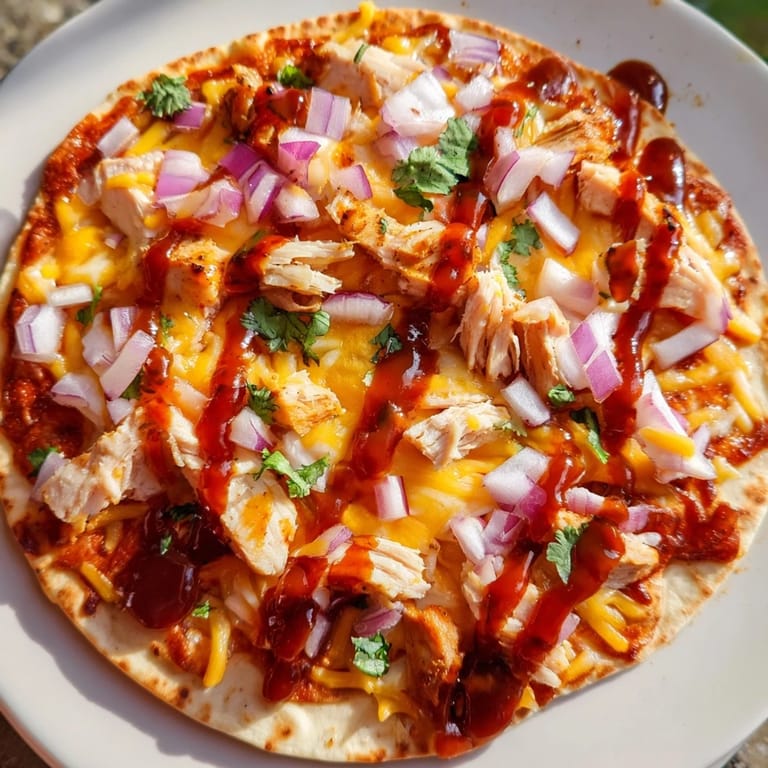 Perfectly baked BBQ Chicken Flatbread with melty cheese and tender chicken, ready to slice and enjoy this dinner.