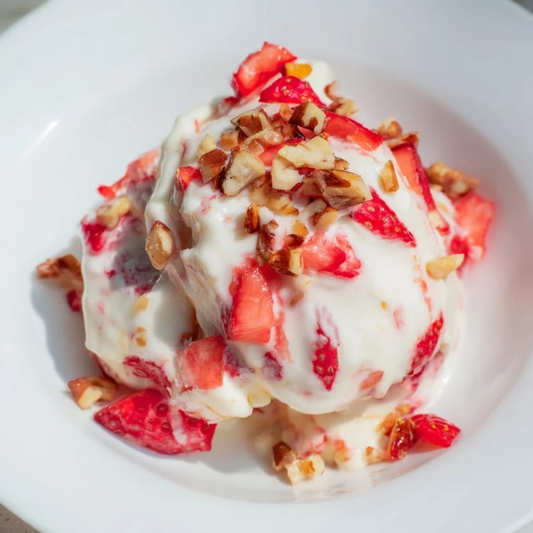 A close-up of homemade cottage cheese ice cream, swirled with chocolate chips, ready to eat.