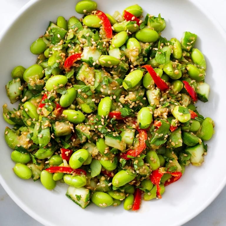 Freshly made Edamame Salad: a bowl brimming with colorful veggies, ready to enjoy as a side.