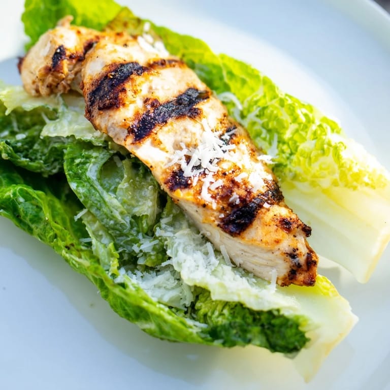 Ready-to-serve Caesar chicken sandwich, stacked high with grilled poultry, romaine, and a generous drizzle of tangy dressing.
