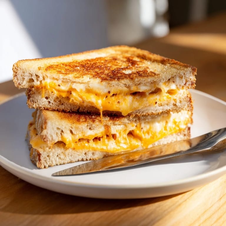 Perfectly melted cheese oozes from crispy sourdough, serving as the ultimate comfort food paired with tomato soup.