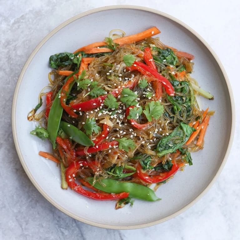 Easy 15-minute kelp noodle stir-fry featuring tender spinach, crisp vegetables, and a savory tamari-ginger glaze, perfect for a light weeknight meal.
