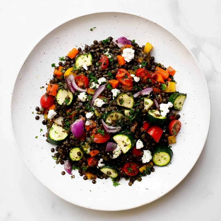 Black lentil salad with roasted vegetables served in a rustic bowl, perfect for a healthy lunch.