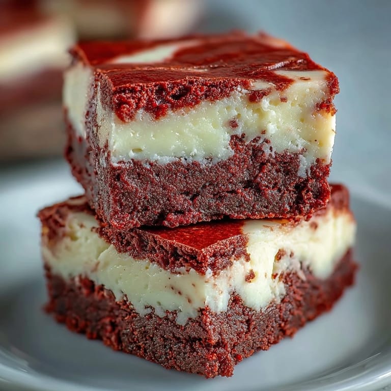 Warm Red Velvet Cheesecake Brownies served on a white plate, perfect for festive dessert parties.