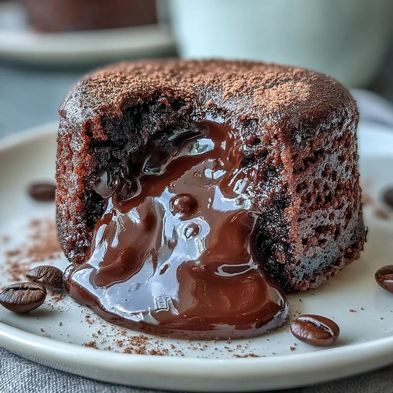 Rich individual Chocolate Lava Cakes are presented in white ramekins, showcasing gooey molten centers and a dusting of cocoa powder.