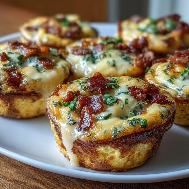 A close-up of savory Breakfast Egg Muffins featuring fluffy eggs, crispy bacon bits, and colorful peppers.