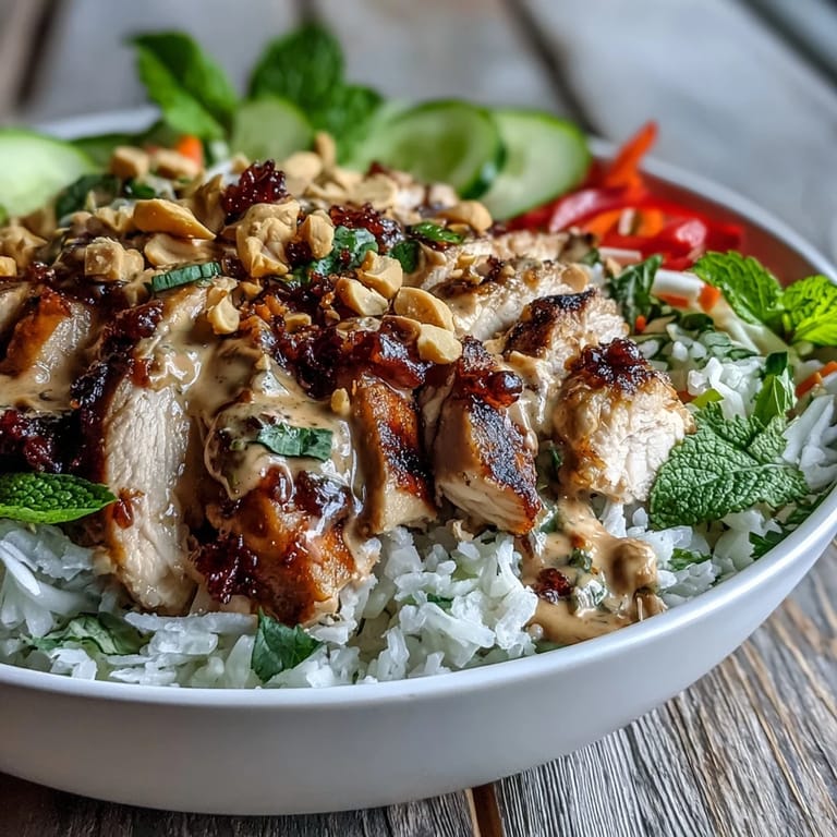 Deconstructed Vietnamese spring roll bowl: colorful veggies, protein choice, and a tangy peanut-lime sauce for a healthy, satisfying lunch.