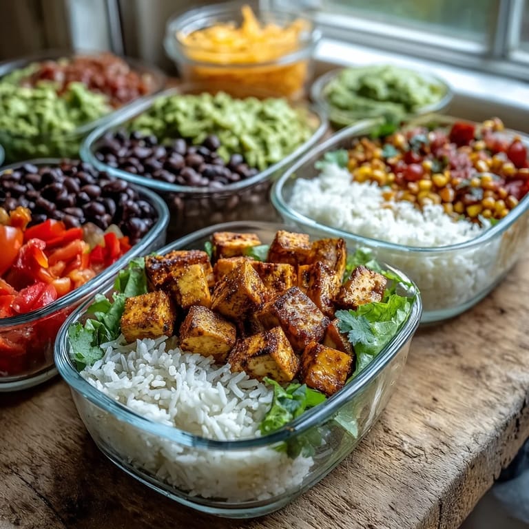 A vibrant Meal Prep Burrito Bowl Base with cilantro, avocado, shredded cheese, and lime wedges, perfect for a healthy lunch assembly.
