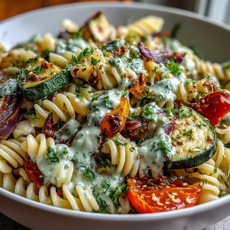 Healthy vegan Chickpea Pasta Bowl garnished with fresh parsley and toasted sesame seeds, ready to serve.