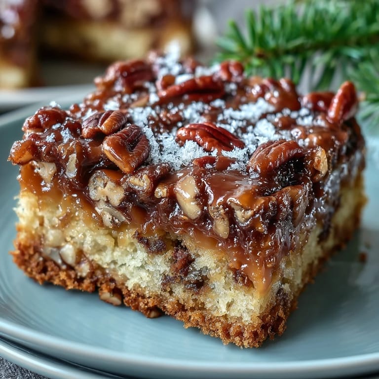 Layered Christmas Toffee Crunch Cake draped in velvety frosting and sprinkled with crunchy toffee bits.