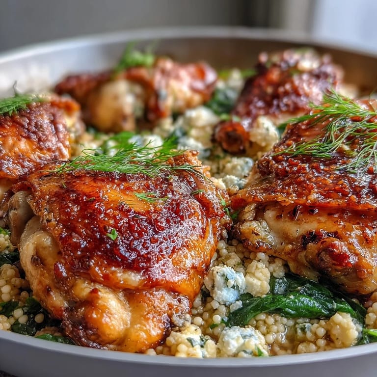 A Mediterranean-inspired Creamy Greek Chicken & Pearl Couscous Bake bubbling from the oven, ready to serve for a family dinner.