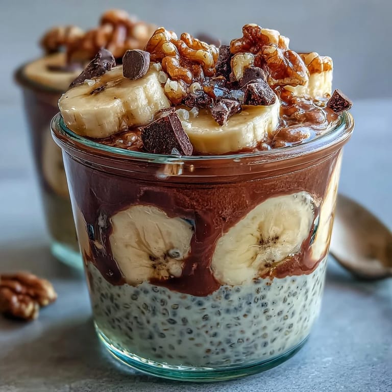 Spoonfuls of creamy peanut butter are spread between layers of plain and cocoa chia pudding in this make-ahead breakfast.
