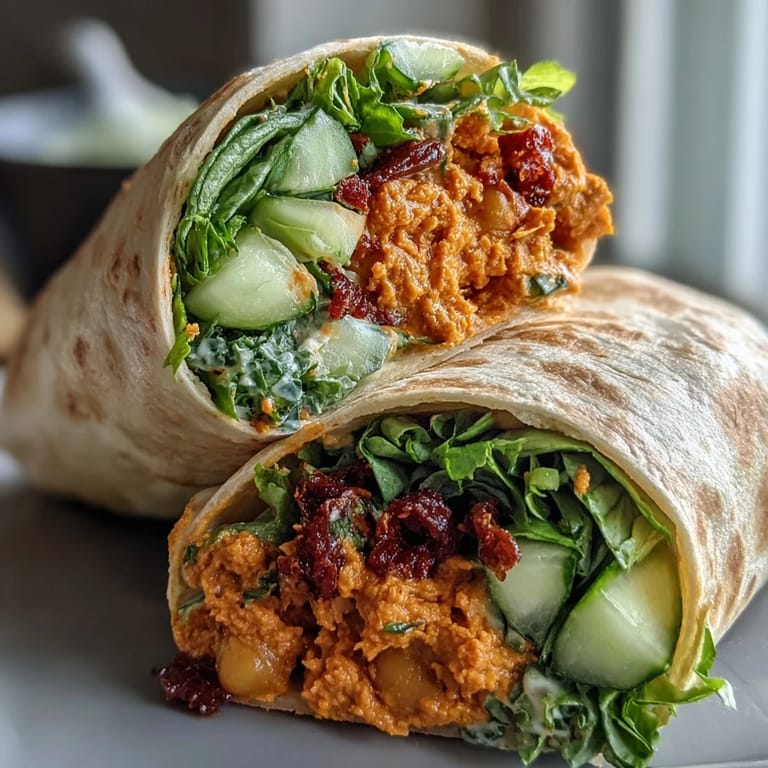 Healthy Vegan Buffalo Chickpea Salad Wraps served with crunchy lettuce and cucumber slices for a quick lunch.