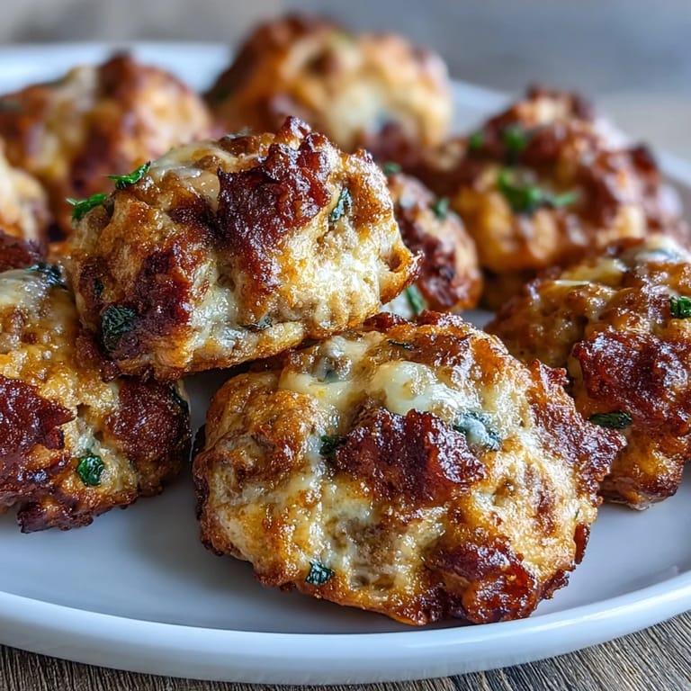 Cheesy Rotel Sausage Balls with a crispy crust, perfect for game day snacking or breakfast.