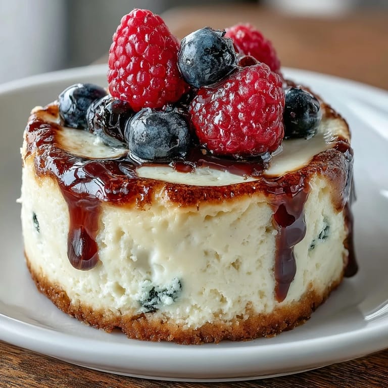 Silky smooth cottage cheese cheesecake cups served chilled with a drizzle of honey and vibrant berry topping.