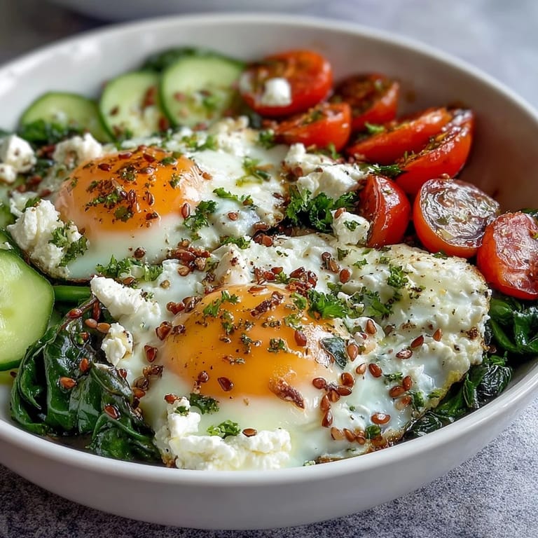 Protein-packed cottage cheese breakfast bowl featuring colorful vegetables, baby spinach, and a sprinkle of smoked paprika, perfect for a healthy, gluten-free morning.