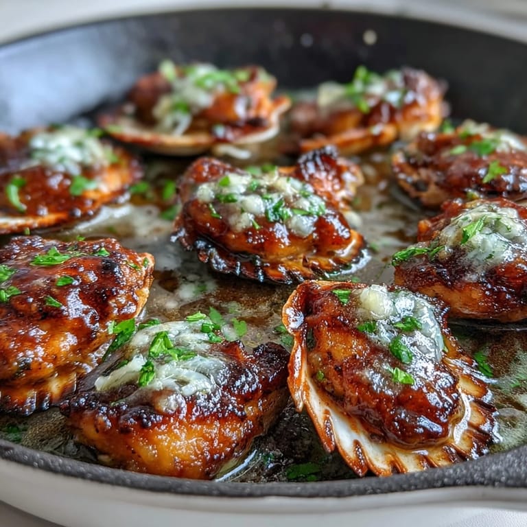 Tender scallops bathed in a fragrant lemon butter sauce, showcasing their golden crust and fresh parsley garnish in this elegant seafood dish.