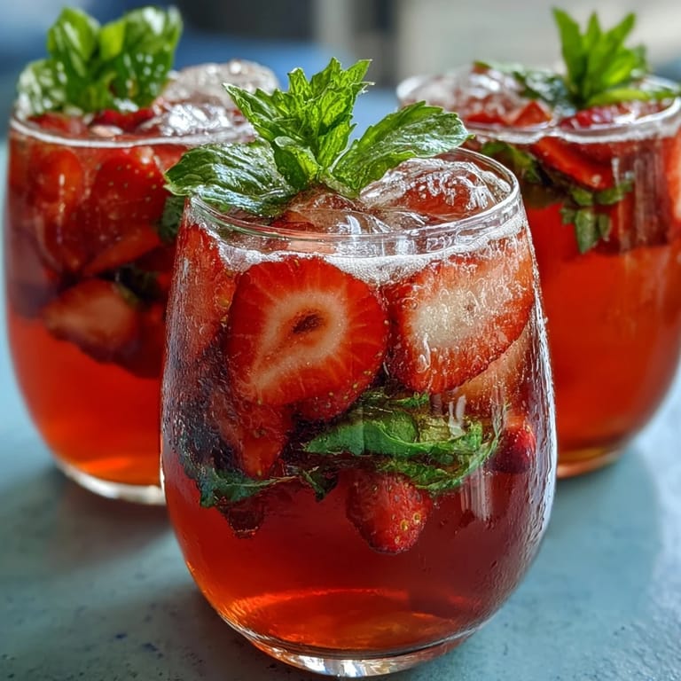 A vibrant pitcher of Strawberry Basil Lemonade Mocktail, featuring fresh strawberries and basil, perfect for cooling down on a sunny afternoon.