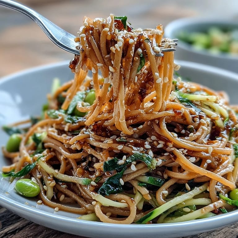 Vibrant Sesame Ginger Noodle Bowl featuring chilled soba noodles, colorful vegetables, and a tangy sesame dressing for an easy vegan dish.