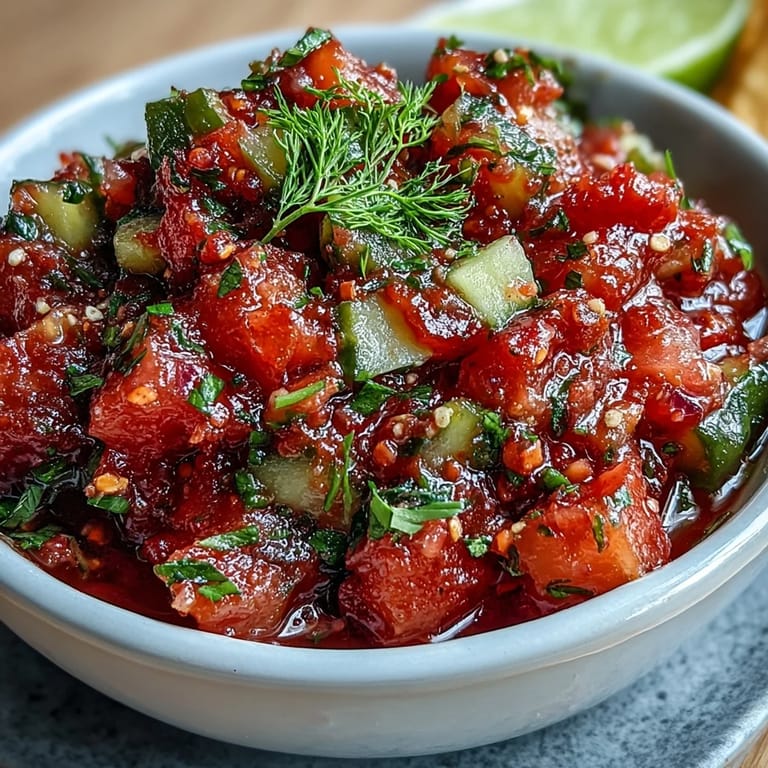 Bright and zippy Pickle de Gallo salsa, bursting with dill pickle and tomato flavors.