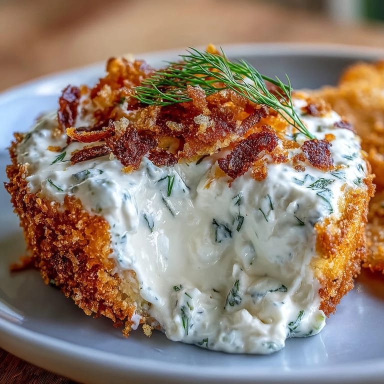 Enjoy this easy Fried Pickle Dip topped with crispy, oven-baked pickles.