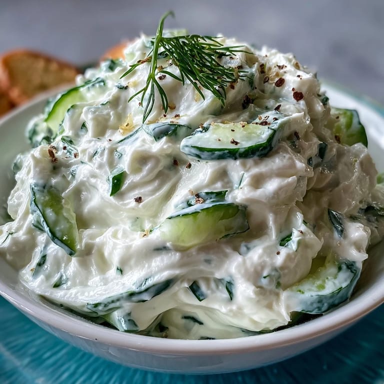 Icelandic skyr tzatziki dip: refreshing cucumber, fragrant dill, and a hint of lemon.