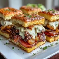 Delicious Derby Day Hot Brown Sliders with turkey, bacon, and creamy Mornay sauce baked on soft rolls for a party-perfect appetizer.