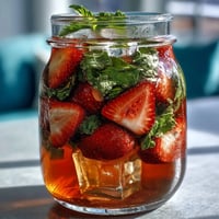 Strawberry Basil Lemonade Mocktail Pitcher, a refreshing blend of juicy strawberries, aromatic basil, and zesty lemon, served over ice with vibrant garnishes.