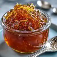 A golden jar of dandelion jelly with lemon and honey, spread on warm toast for breakfast.