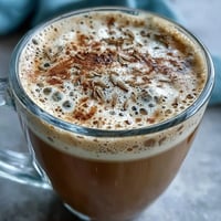 Creamy dandelion tea latte with oat milk and vanilla, topped with a frothy foam layer for a cozy vegan drink.