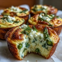 Fluffy egg muffins loaded with asparagus, peas, spinach, and feta—perfect for healthy breakfasts or snacks.
