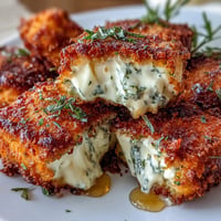 Golden panko-crusted feta cheese baked to crispy perfection, drizzled with honey and fresh herbs for a sweet-salty appetizer.