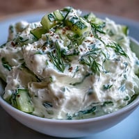 Creamy skyr tzatziki dip brimming with fresh cucumber and bright dill.